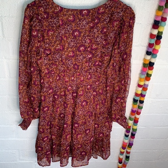 House of Harlow 1960 Floral Deep V Neck Ruffle Tiered Cottagecore Boho Dress - Picture 8 of 8